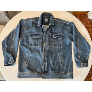 VTG Y2K Clench Chore Denim Jeans Jacket Workwear Barn Utility Mens Blue XL